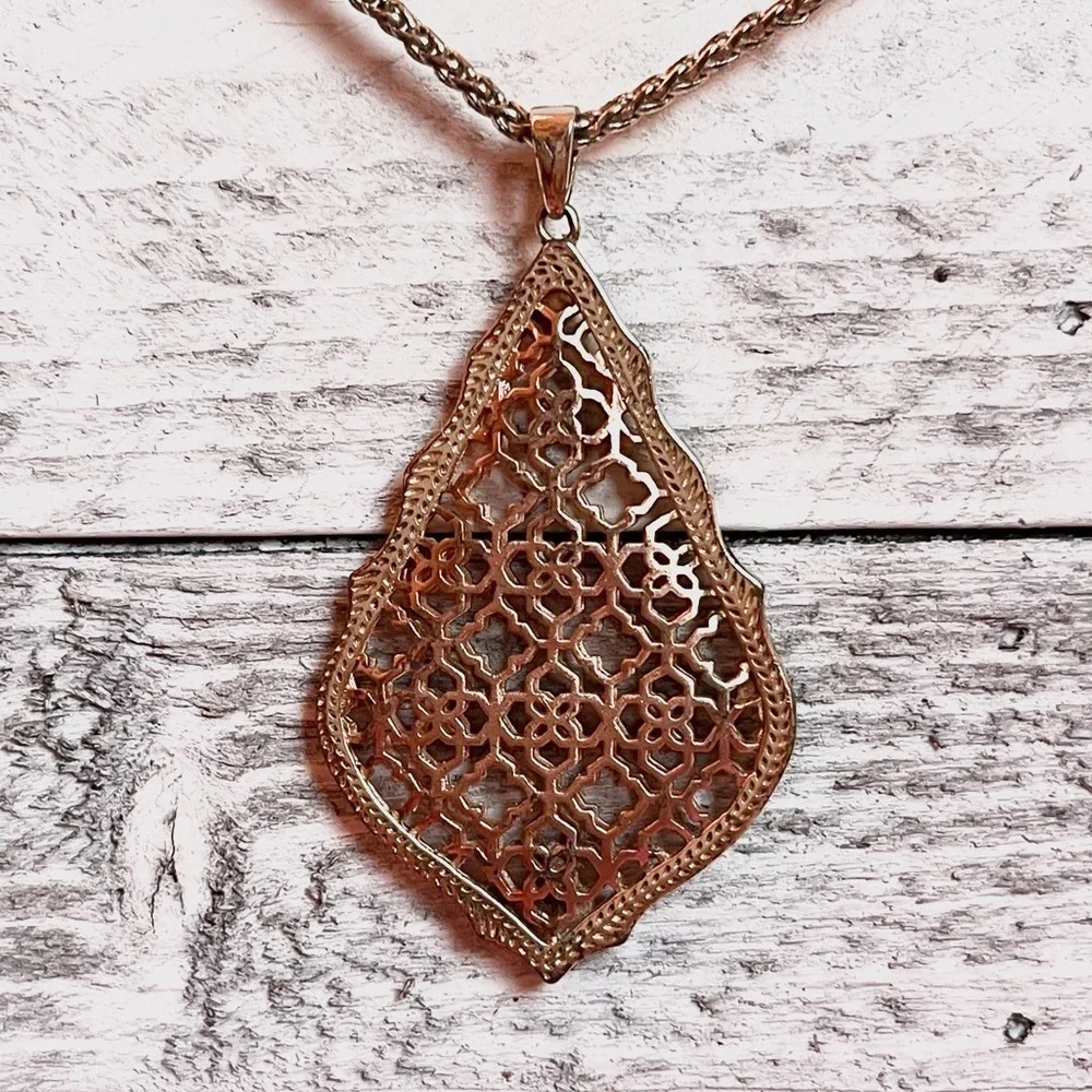 Kendra Scott Aiden Filigree Pendant Long Necklace in Rose & Yellow Gold Tone
